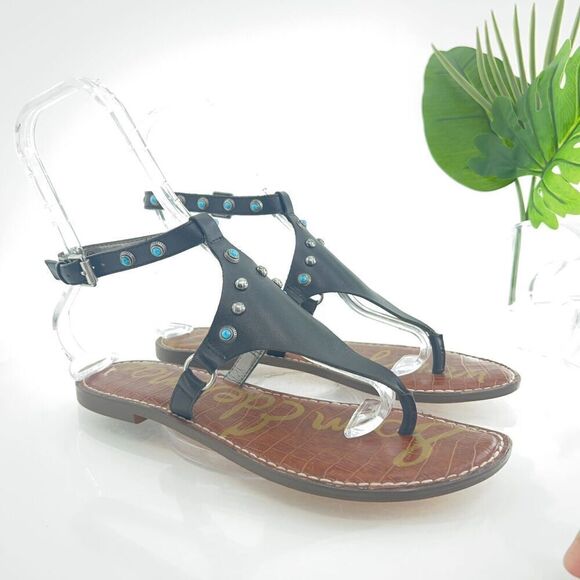 Sam Edelman Women Galena Sandal Size 10 Thong Strappy Black Rhinestone Gemstone - Picture 1 of 15